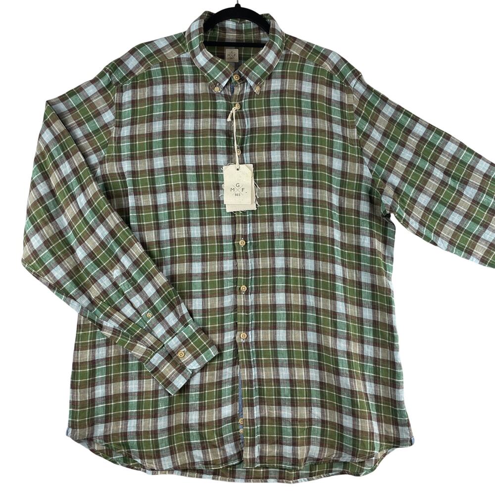 GMF SP407X Italy 100% Linen Plaid Men’s Shirt SZ L NWT